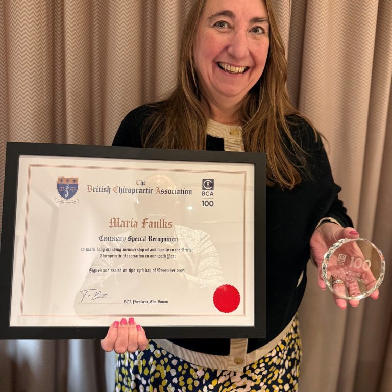 Maria Faulks 30 years BCA Maria Faulks, 30 years BCA Market Harborough Chiropractic Clinic